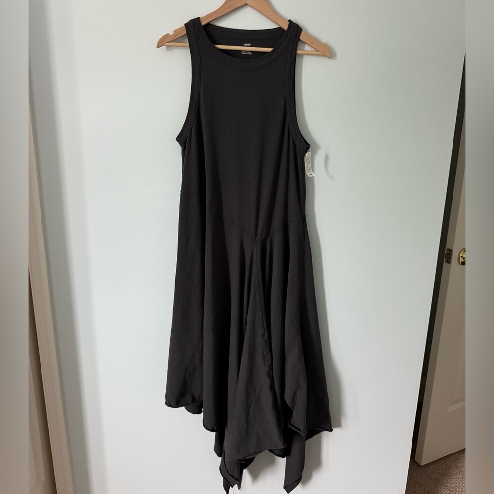 Aerie Tank Asymmetric Midi Dress in Smoked Black